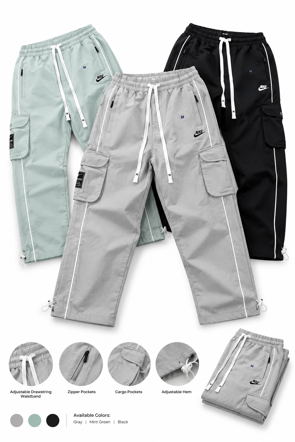 Nike Adjustable Cargo Trousers – Gray, Mint Green & Black